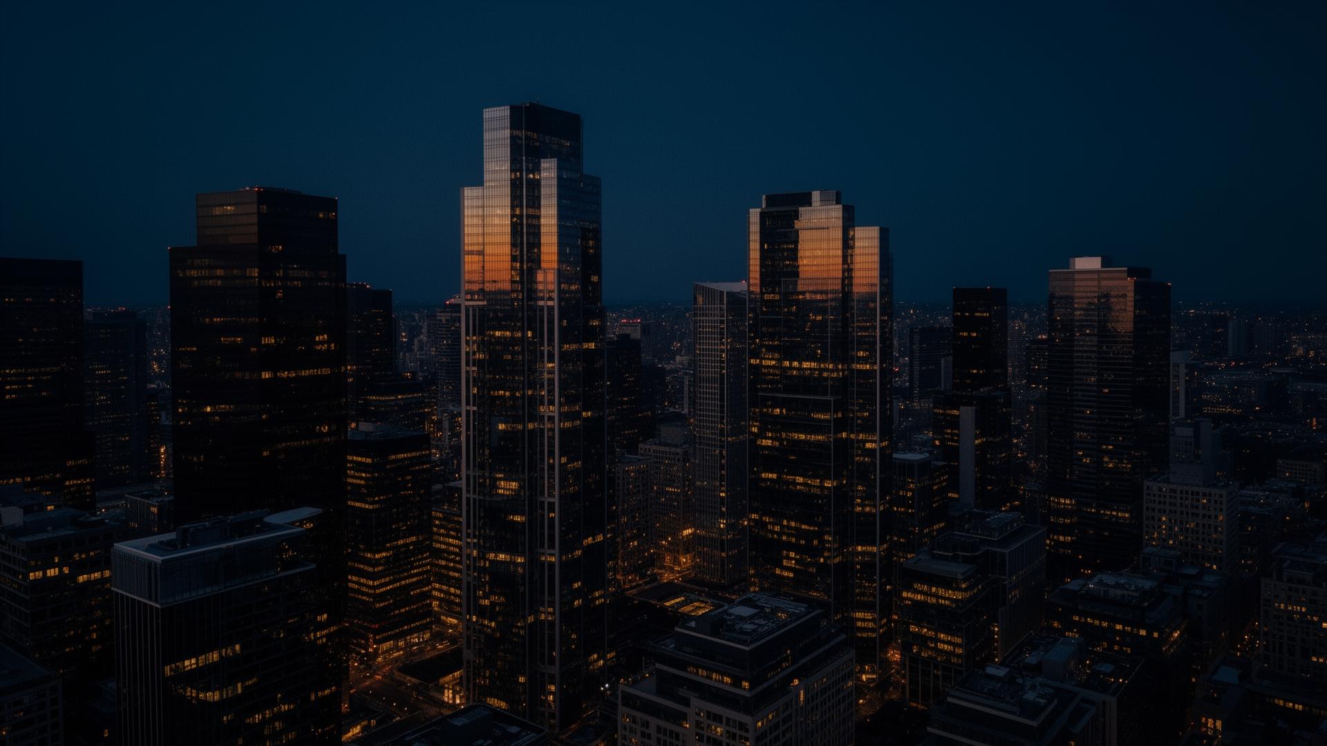 Financial district skyline at twilight